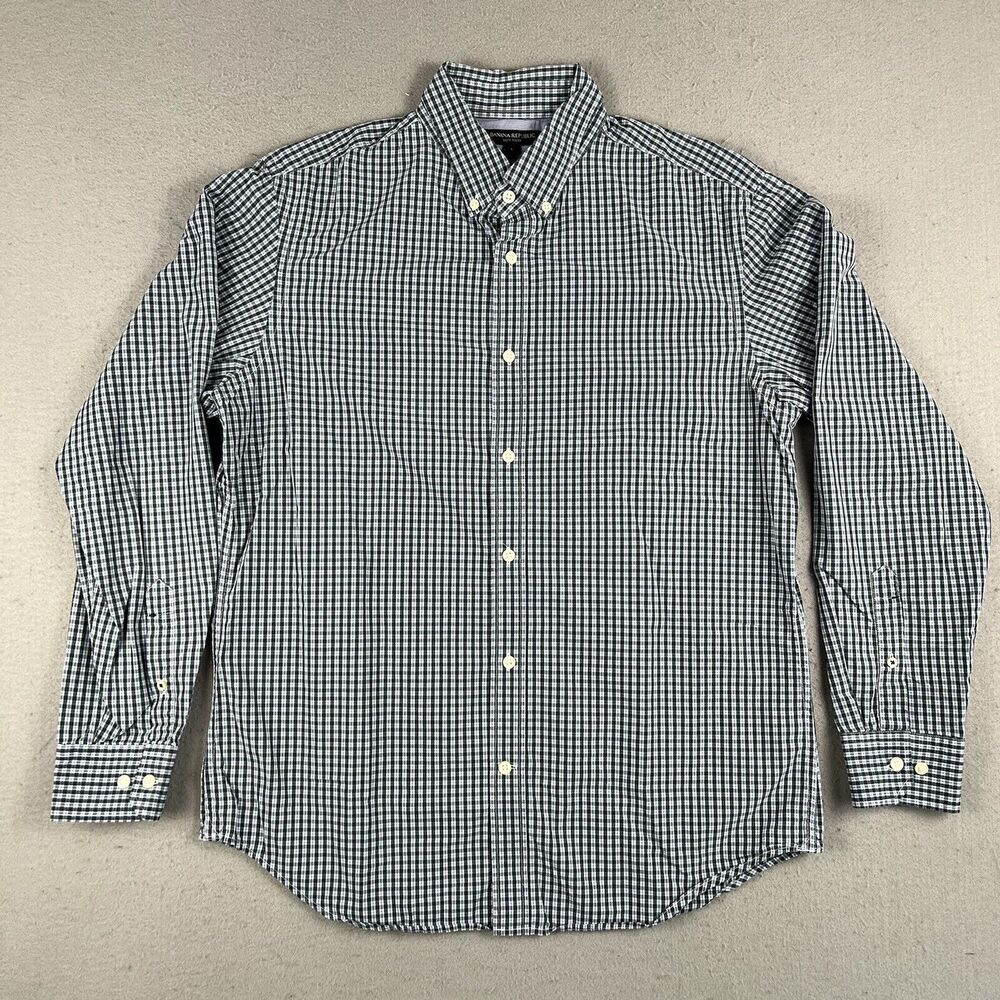 Banana Republic Shirt L Green Plaid Long Sleeve Soft Wash Collared‎ Button Down